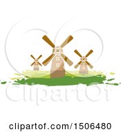 Clipart Of A Meadow With Windmills Royalty Free Vector Illustration