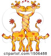 Clipart Of A Passionate Kissing Giraffe Couple With Intertwined Necks Royalty Free Vector Illustration by Zooco