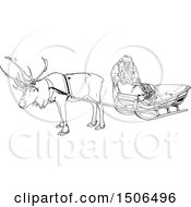 Poster, Art Print Of Black And White Christmas Reindeer And Santa At A Sleigh