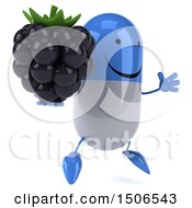 Clipart Of A 3d Blue Pill Character Holding A Blackberry On A White Background Royalty Free Illustration