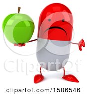 Clipart Of A 3d Red Pill Character Holding A Green Apple On A White Background Royalty Free Illustration