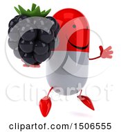 Clipart Of A 3d Red Pill Character Holding A Blackberry On A White Background Royalty Free Illustration