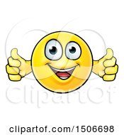 Clipart Of A Cartoon Happy Yellow Emoticon Holding Two Thumbs Up Royalty Free Vector Illustration