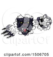 Poster, Art Print Of Black Panther Mascot Shredding Through A Wall With A Soccer Ball