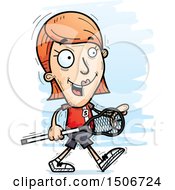 Clipart Of A Walking White Female Lacrosse Player Royalty Free Vector Illustration