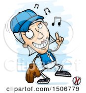 Clipart Of A Happy Dancing Senior White Female Baseball Player Royalty Free Vector Illustration