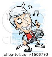 Clipart Of A Happy Dancing Senior White Female Lacrosse Player Royalty Free Vector Illustration