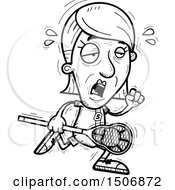 Clipart Of A Tired Senior Female Lacrosse Player Royalty Free Vector Illustration