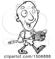 Clipart Of A Black And White Walking Senior Male Lacrosse Player Royalty Free Vector Illustration