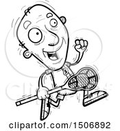 Clipart Of A Black And White Running Senior Male Lacrosse Player Royalty Free Vector Illustration