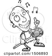 Clipart Of A Black And White Happy Dancing Senior Male Lacrosse Player Royalty Free Vector Illustration