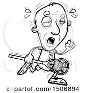 Clipart Of A Black And White Tired Senior Male Lacrosse Player Royalty Free Vector Illustration
