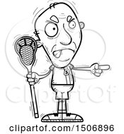 Clipart Of A Black And White Mad Pointing Senior Male Lacrosse Player Royalty Free Vector Illustration