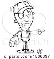 Clipart Of A Black And White Mad Pointing Senior Male Baseball Player Royalty Free Vector Illustration