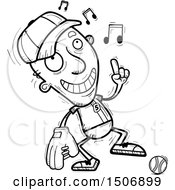 Clipart Of A Black And White Happy Dancing Senior Male Baseball Player Royalty Free Vector Illustration
