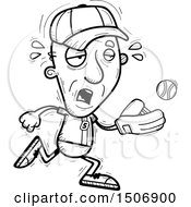 Clipart Of A Black And White Tired Senior Male Baseball Player Royalty Free Vector Illustration