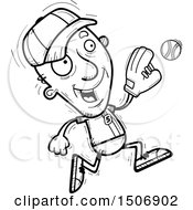 Clipart Of A Black And White Running Senior Male Baseball Player Royalty Free Vector Illustration