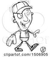 Clipart Of A Black And White Walking Senior Male Baseball Player Royalty Free Vector Illustration