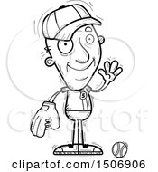 Clipart Of A Black And White Waving Senior Male Baseball Player Royalty Free Vector Illustration