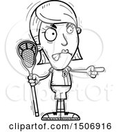 Clipart Of A Black And White Mad Pointing Female Lacrosse Player Royalty Free Vector Illustration
