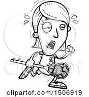 Clipart Of A Black And White Tired Female Lacrosse Player Royalty Free Vector Illustration