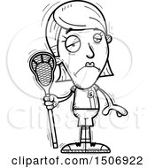 Clipart Of A Black And White Sad Female Lacrosse Player Royalty Free Vector Illustration