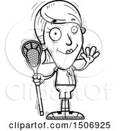 Clipart Of A Black And White Waving Female Lacrosse Player Royalty Free Vector Illustration