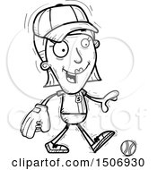 Clipart Of A Black And White Walking Female Baseball Player Royalty Free Vector Illustration