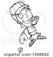 Clipart Of A Black And White Jumping Female Baseball Player Royalty Free Vector Illustration