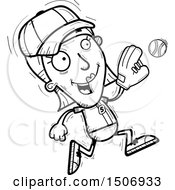 Clipart Of A Black And White Running Female Baseball Player Royalty Free Vector Illustration