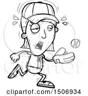 Clipart Of A Black And White Tired Female Baseball Player Royalty Free Vector Illustration