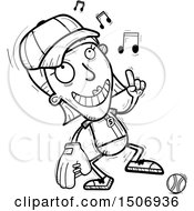Clipart Of A Black And White Happy Dancing Female Baseball Player Royalty Free Vector Illustration