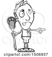 Clipart Of A Black And White Mad Pointing Male Lacrosse Player Royalty Free Vector Illustration
