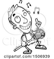 Clipart Of A Black And White Happy Dancing Male Lacrosse Player Royalty Free Vector Illustration