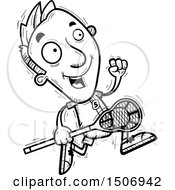 Clipart Of A Black And White Running Male Lacrosse Player Royalty Free Vector Illustration