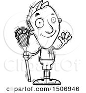 Clipart Of A Black And White Waving Male Lacrosse Player Royalty Free Vector Illustration