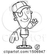 Clipart Of A Black And White Waving Male Baseball Player Royalty Free Vector Illustration