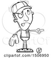 Clipart Of A Black And White Mad Pointing Male Baseball Player Royalty Free Vector Illustration