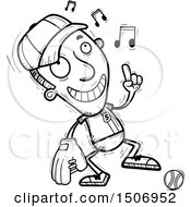 Clipart Of A Black And White Happy Dancing Male Baseball Player Royalty Free Vector Illustration