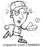 Clipart Of A Black And White Tired Male Baseball Player Royalty Free Vector Illustration