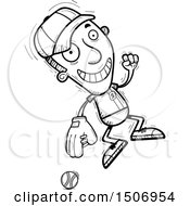 Clipart Of A Black And White Jumping Male Baseball Player Royalty Free Vector Illustration