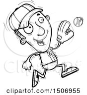 Clipart Of A Black And White Running Male Baseball Player Royalty Free Vector Illustration