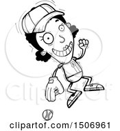 Clipart Of A Black And White Jumping Black Female Baseball Player Royalty Free Vector Illustration