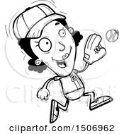 Clipart Of A Black And White Running Black Female Baseball Player Royalty Free Vector Illustration