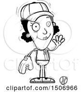 Clipart Of A Black And White Waving Female Baseball Player Royalty Free Vector Illustration