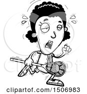 Clipart Of A Black And White Tired Black Female Lacrosse Player Royalty Free Vector Illustration
