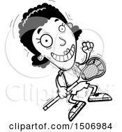 Clipart Of A Black And White Jumping Black Female Lacrosse Player Royalty Free Vector Illustration