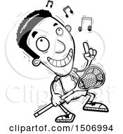 Clipart Of A Black And White Happy Dancing Black Male Lacrosse Player Royalty Free Vector Illustration