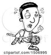 Clipart Of A Black And White Tired Black Male Lacrosse Player Royalty Free Vector Illustration