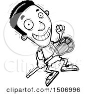 Poster, Art Print Of Black And White Jumping Black Male Lacrosse Player